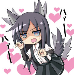 Rule 34 | 10s, 1girl, animal ears, arm warmers, asashio (kancolle), black hair, blue eyes, blush, commentary, dog ears, dog tail, drooling, ear wiggle, heart, heart-shaped pupils, highres, kantai collection, kemonomimi mode, open mouth, skirt, smile, solo, suspenders, sweat, symbol-shaped pupils, tail, tail wagging, tamayan
