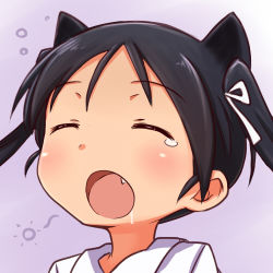Rule 34 | 1girl, a9b (louis814), animal ears, black hair, cat ears, closed eyes, fang, francesca lucchini, hair ribbon, lowres, open mouth, ribbon, sleepy, solo, strike witches, tears, twintails, world witches series, yawning