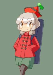 Rule 34 | 1girl, alternate costume, bad id, bad pixiv id, brown eyes, case, hands in pockets, hat, jirousan21, lyrica prismriver, pozesuke, short hair, silver hair, smile, solo, touhou, winter clothes, yatarou (zombie worker)