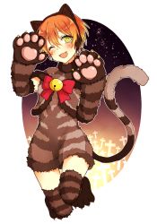 Rule 34 | 10s, 1girl, ;d, akakura, animal costume, animal ears, animal hands, bell, blush, bow, cat costume, cat ears, cat tail, cross, dress, fang, fur, gloves, green eyes, hairband, hoshizora rin, jingle bell, love live!, love live! school idol festival, love live! school idol project, one eye closed, open mouth, orange hair, paw gloves, paw shoes, shoes, short hair, smile, solo, tail, thighhighs