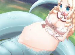Rule 34 | bad end, blonde hair, blue eyes, breasts, cleavage, digestion, frfr, inside creature, lamia, anastasia (mon-musu quest!), luka (mon-musu quest!), mon-musu quest!, monster girl, tongue, vore