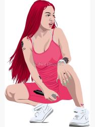 Rule 34 | 1girl, bhabie bhad, breasts, cleavage, deviantart, microphone, nike (company), red hair, shoes, sneakers, solo, tattoo, thighs