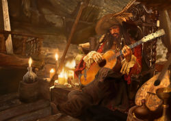 Rule 34 | 1boy, acoustic guitar, candle, captain teague, d (pixiv289518), disney, guitar, hat, instrument, lute (instrument), male focus, photorealistic, pirate, pirates of the caribbean, realistic, solo