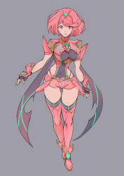 Rule 34 | 1girl, absurdres, black gloves, breasts, chest jewel, earrings, fingerless gloves, gem, gloves, headpiece, highres, jewelry, large breasts, pyra (xenoblade), red eyes, red hair, red shorts, red thighhighs, short hair, short shorts, shorts, solo, swept bangs, thighhighs, tiara, ug333333, xenoblade chronicles (series), xenoblade chronicles 2