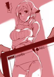 Rule 34 | 10s, 1girl, blush, breasts, hasaya, head scarf, highres, looking at viewer, love live!, love live! school idol project, meme attire, monochrome, nishikino maki, open-chest sweater, panties, pov, short hair, solo focus, sweater, underwear, viewfinder