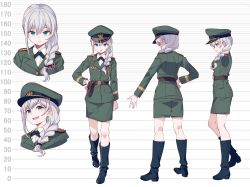 Rule 34 | 40hara, absurdres, belt, blue eyes, boots, concept art, hat, highres, military, military hat, military uniform, silver hair, uniform