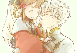 Rule 34 | 10s, 1boy, 1girl, aged down, brown hair, child, closed eyes, face, flower, hat, last exile, last exile: gin&#039;yoku no fam, luscinia hafez, nigamusi, sara (last exile), white hair