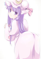 Rule 34 | 1girl, ass, ass shake, blush, capelet, coo (coonekocoo), crescent, dress, female focus, hair ribbon, hat, hat ribbon, highres, leaning forward, long hair, patchouli knowledge, pink dress, purple eyes, purple hair, ribbon, solo, touhou