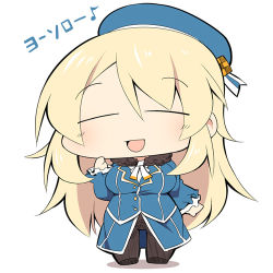 Rule 34 | 10s, 1girl, arm at side, atago (kancolle), bad id, bad pixiv id, beret, black gloves, blonde hair, chibi, closed eyes, gloves, hat, kantai collection, long hair, lowres, military, military uniform, open mouth, pantyhose, solo, uccow, uniform