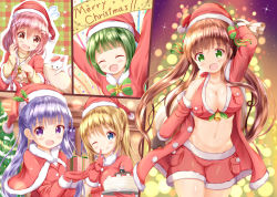 Rule 34 | 10s, 5girls, :d, ;q, ^ ^, animal, anko (gochiusa), arms up, blend s, blonde hair, blush, bow, box, breasts, brown eyes, brown gloves, brown hair, capelet, cat, christmas, christmas tree, cleavage, closed eyes, closed mouth, comic girls, commentary request, creator connection, crossover, dress, fur-trimmed capelet, fur-trimmed dress, fur-trimmed gloves, fur-trimmed headwear, fur-trimmed jacket, fur-trimmed shorts, fur trim, gift, gift box, gloves, gochuumon wa usagi desu ka?, green bow, green eyes, green hair, hair between eyes, hair bow, hat, highres, hinata kaho, holding, holding gift, holding sack, indoors, jacket, kin-iro mosaic, large breasts, long hair, merry christmas, moeta kaoruko, multiple crossover, multiple girls, new game!, off shoulder, one eye closed, oomiya shinobu, open clothes, open jacket, open mouth, pink hair, plaid, purple eyes, purple hair, red capelet, red dress, red gloves, red hat, red shorts, sack, santa costume, santa hat, short shorts, shorts, smile, star (symbol), striped, striped bow, suzukaze aoba, tongue, tongue out, twintails, ujimatsu chiya, very long hair, window, xenon (for achieve)