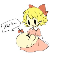Rule 34 | 1girl, bad id, bad pixiv id, black eyes, blonde hair, doseisan, haren, mother (game), mother 2, nintendo, paula (mother 2), ribbon, smile, solo, translated