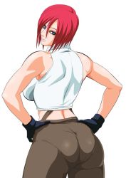 Rule 34 | 1girl, ass, bad id, bad pixiv id, blue eyes, breasts, eyeliner, glives, huge ass, large breasts, lime (purple haze), makeup, muscular, pants, pantylines, red hair, short hair, snk, solo, the king of fighters, vanessa (kof)