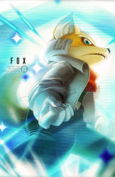 Rule 34 | 1boy, animal ears, blue eyes, clenched hand, fox, fox ears, fox mccloud, fox tail, furry, furry male, gloves, jisuart, looking at viewer, male focus, nintendo, open mouth, solo, star fox, super smash bros., tail, watermark