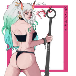 Rule 34 | 1girl, absurdres, ass, club (weapon), cuffs, detached sleeves, from behind, handcuffs, highres, holding, holding weapon, horns, huge ass, jobin chan, long hair, looking at viewer, looking back, md5 mismatch, one piece, resolution mismatch, source smaller, standing, swimsuit, thick thighs, thighs, tongue, tongue out, underwear, weapon, yamato (one piece)