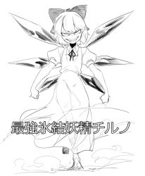 Rule 34 | 1girl, bad id, bad pixiv id, barefoot, cirno, full body, greyscale, looking at viewer, monochrome, sharp teeth, short hair, simple background, sketch, smile, solo, spacezin, teeth, touhou, white background, wings