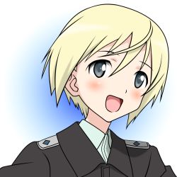 Rule 34 | 00s, 1girl, blonde hair, blue eyes, blush, erica hartmann, solo, strike witches, transparent background, uniform, vector trace, world witches series