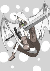 Rule 34 | 1girl, artist request, boots, dragon girl, monster girl, original, solo, tail, white hair, wings