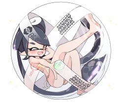 Rule 34 | + +, 1girl, ;d, arm behind head, baller (splatoon), barefoot, bikini, black hair, blush, callie (splatoon), cup, disposable cup, drinking straw, earrings, fang, highres, holding, holding cup, inkling, inkling (language), jewelry, long hair, looking at viewer, mole, mole under eye, nintendo, one eye closed, open mouth, pointy ears, side-tie bikini bottom, simple background, sitting, smile, solo, sparkle, splatoon (series), splatoon 2, sukeo (nunswa08), swimsuit, tentacle hair, very long hair, white background, yellow bikini