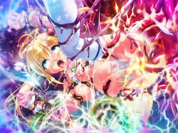 Rule 34 | 10s, 1girl, blonde hair, blue eyes, drooling, fucked silly, honjou erena, mahou shoujo erena, restrained, rolling eyes, saliva, stomach bulge, tentacles, torn clothes, twintails, valkyria (studio)