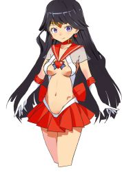 Rule 34 | 1girl, adapted costume, animal collar, bishoujo senshi sailor moon, black eyes, black hair, bow, breasts, brooch, closed mouth, clothing cutout, collar, cowboy shot, cropped legs, earrings, elbow gloves, gloves, groin, heart, heart-shaped pupils, heart brooch, highres, hino rei, hip bones, inner senshi, jewelry, large bow, long hair, looking at viewer, medium breasts, microskirt, monomono, navel, pleated skirt, red bow, red collar, red sailor collar, red skirt, sailor collar, sailor mars, sailor senshi, sailor senshi uniform, simple background, skirt, smile, solo, standing, star (symbol), star earrings, stomach cutout, super sailor mars, symbol-shaped pupils, tiara, white background, white gloves
