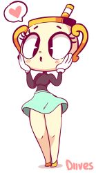 Rule 34 | 1girl, animated, animated gif, blush, breasts, cuphead (game), diives, closed eyes, flashing, ms. chalice, panties, shirt, simple background, skirt, smile, solo, tongue, tongue out, underwear, white background