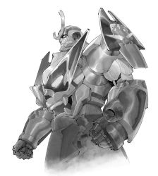 Rule 34 | clenched hands, cropped legs, greyscale, gurren-lagann, highres, looking ahead, mecha, monochrome, olympia sweetman, robot, science fiction, solo, super robot, tengen toppa gurren lagann, white background