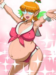Rule 34 | 10s, 1girl, alien, armpit hair, freckles, freckles (space dandy), glasses, highres, open mouth, pointy ears, pregnant, space dandy, sweat, tenseiani, wrist cuffs