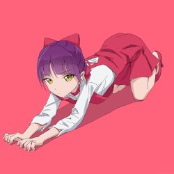 Rule 34 | 1girl, akagi (fmttps), all fours, artist name, bad id, bad pixiv id, bow, cat girl, closed mouth, commentary, dress, fingernails, full body, gegege no kitarou, hair bow, high heels, light frown, long sleeves, looking at viewer, nekomusume, nekomusume (gegege no kitarou 6), pinafore dress, pointy ears, red background, red bow, red dress, red footwear, shadow, sharp fingernails, shirt, short dress, short hair, simple background, sleeveless dress, solo, twitter username, white shirt