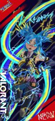 Rule 34 | animification, blue eyes, blue hair, electricity, highres, neon (valorant), non-web source, running, short twintails, thunder, twintails, valorant