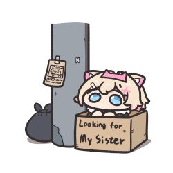 Rule 34 | 1girl, blonde hair, blue eyes, box, hololive, hololive english, in box, in container, mococo abyssgard, mococo abyssgard (1st costume), short hair, solo, underdatv, virtual youtuber