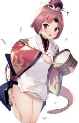 Rule 34 | 1girl, :d, apron, bad id, bad pixiv id, benienma (fate), black footwear, black shorts, blush, brown eyes, brown hair, brown hat, brown kimono, commentary request, fate/grand order, fate (series), hat, highres, holding, holding spoon, idemitsu, japanese clothes, kimono, long hair, long sleeves, looking at viewer, open mouth, platform footwear, revision, rice, sandals, short shorts, shorts, simple background, smile, socks, solo, spoon, very long hair, white apron, white background, white socks, wide sleeves, wooden spoon, zouri