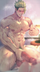 Rule 34 | 2boys, abs, achilles (fate), ass, bara, blur censor, blush, censored, commission, completely nude, erection, fate/grand order, fate (series), firenzesaika, green hair, highres, imminent anal, imminent penetration, large pectorals, male focus, male pubic hair, multiple boys, muscular, muscular male, navel, nipple stimulation, nipple tweak, nipples, nude, pectorals, penis, pixiv commission, pubic hair, short hair, smile, sweat, sweatdrop, teeth, testicles, thick thighs, thighs, yaoi