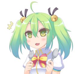Rule 34 | 10s, 1girl, :3, ^^^, animated, animated png, bell, blush, fork, gj-bu, green eyes, green hair, hair bell, hair ornament, jingle bell, kannazuki tamaki, knife, lowres, matching hair/eyes, open mouth, s ibane, short hair, smile, solo, twintails