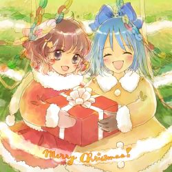 Rule 34 | 2girls, alternate costume, blue daisy, christmas, cirno, female focus, gift, hina (pixiv), inaba tewi, multiple girls, santa costume, touhou, winter clothes