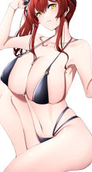 Rule 34 | 1girl, absurdres, armpits, azarashi (azrsot), azur lane, bad id, bad twitter id, bare shoulders, bikini, black bikini, breasts, cleavage, collarbone, commentary request, goggles, goggles on head, highres, large breasts, looking at viewer, multi-strapped bikini, multiple straps, navel, o-ring, o-ring bikini, parted lips, side ponytail, sidelocks, solo, swimsuit, thighs, yellow eyes, zara (azur lane), zara (poolside coincidence) (azur lane)