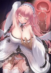 Rule 34 | 1boy, 1girl, armpits, azur lane, grabbing another&#039;s breast, breasts, censored, chain, chained, chained wrists, cleavage, closed eyes, clothed female nude male, cross-section, cum, cum in pussy, detached collar, detached sleeves, dress, ejaculation, frilled dress, frills, grabbing, grabbing from behind, hetero, highres, large breasts, long hair, mosaic censoring, niboshin (usagi drive), nude, panties, perseus (azur lane), pink hair, pussy juice, see-through, sex, thighhighs, twintails, underwear, vaginal, very long hair, wet, white dress, white panties, white thighhighs, wide sleeves, wing collar