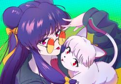 1girl double_bun hair_bun long_hair pink_eyes purple_hair ranma_1/2 shampoo_(cat) shampoo_(ranma_1/2) sidelocks sunglasses tongue tongue_out