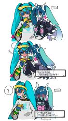 Rule 34 | ..., 2girls, absurdres, black skirt, black sleeves, blue-tinted eyewear, blue eyes, blue hair, blush, bubble, cellphone, closed eyes, commentary request, cotton (cotton039), creatures (company), cropped legs, detached arm, detached sleeves, dialogue box, embarrassed, game freak, ghost miku (project voltage), glitch, gloves, gradient hair, grey shirt, hair between eyes, hand up, hatsune miku, head down, heart, highres, holding, holding phone, licking, licking another&#039;s face, long hair, multicolored clothes, multicolored gloves, multicolored hair, multiple girls, multiple views, nintendo, normal miku (project voltage), nose blush, open mouth, pale skin, phone, pokemon, print shirt, print sleeves, project voltage, see-through, see-through skirt, sequential, shirt, simple background, skirt, sleeveless, sleeveless shirt, sleeves past fingers, sleeves past wrists, smartphone, speech bubble, spoken ellipsis, sunglasses, tinted eyewear, tongue, tongue out, translation request, twintails, very long hair, vocaloid, white background, white hair, white shirt, yawning, yellow-framed eyewear, yellow eyes, yuri, zzz