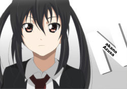 Rule 34 | 1girl, bad id, bad pixiv id, black hair, brown eyes, female focus, gradient background, k-on!, long hair, nakano azusa, necktie, no thank you! (k-on!), school uniform, solo, tennen ahoke, twintails