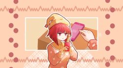 Rule 34 | 1girl, akirarec, arima kana, bob cut, cellphone, chinese commentary, commentary request, tucking hair, highres, holding, holding phone, inverted bob, jitome, long sleeves, medium hair, no pupils, oshi no ko, outline, pajamas, phone, puffy sleeves, red eyes, red hair, sleepy, smartphone, solo, upper body, white outline