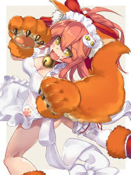 Rule 34 | 10s, 1girl, animal ears, animal hands, apron, ass, bell, blush stickers, breasts, cleavage, collar, fangs, fate/extra, fate/grand order, fate (series), fox ears, fox tail, hair ribbon, highres, large breasts, long hair, looking at viewer, maid headdress, naked apron, neck bell, open mouth, pink hair, renka (renkas), ribbon, solo, tail, tamamo (fate), tamamo cat (fate), tamamo cat (third ascension) (fate), tamamo no mae (fate/extra), yellow eyes