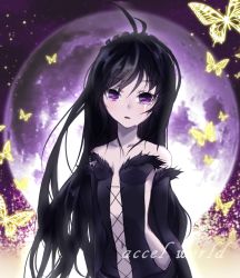 Rule 34 | 10s, 1girl, accel world, antenna hair, black dress, black gloves, black hair, breasts, bug, butterfly, cleavage, copyright name, crying, crying with eyes open, dress, elbow gloves, full moon, gloves, hairband, highres, insect, kuroyukihime, lipstick, lolita hairband, long hair, looking at viewer, makeup, moon, navel, parted lips, purple eyes, red lips, sideboob, sleeveless, sleeveless dress, small breasts, solo, standing, strapless, strapless dress, takka (aegis9294), tears, upper body, very long hair