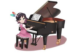 Rule 34 | dress, green eyes, hair ornament, highres, instrument, kemono friends, kemono friends kingdom, kyou (kemono friends), looking at viewer, piano, short hair, simple background, white background