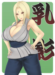 Rule 34 | 1girl, blonde hair, breasts, cleavage, hands on own hips, homura (haku89), huge breasts, md5 mismatch, naruto, naruto (series), solo, tsunade (naruto)