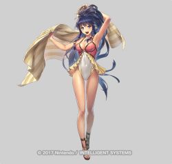 Rule 34 | 1girl, bare shoulders, black hair, blue eyes, breasts, covered navel, fire emblem, fire emblem heroes, long hair, looking at viewer, medium breasts, nintendo, official art, open mouth, smile, solo, standing, swimsuit, tana (fire emblem), very long hair