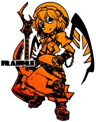 Rule 34 | 1girl, character name, flandre scarlet, guitar, hat, instrument, monochrome, sido (slipknot), signature, simple background, solo, standing, sunglasses, touhou, white background, wings