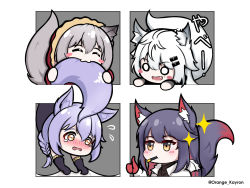 Rule 34 | animal ear fluff, animal ears, arknights, artist request, biting another&#039;s tail, fur-trimmed hood, fur trim, grey eyes, hair ornament, hairclip, highres, hood, hooded jacket, jacket, lappland (arknights), large tail, looking at another, multiple girls, projekt red (arknights), provence (arknights), red jacket, scar, scar across eye, scar on face, tail, texas (arknights), white jacket, wolf ears, wolf girl, wolf tail