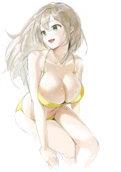 Rule 34 | 1girl, absurdres, bikini, blue archive, blush, breasts, cleavage, collarbone, cropped legs, floating hair, highres, kapo, large breasts, light brown hair, looking to the side, navel, nonomi (blue archive), nonomi (swimsuit) (blue archive), sketch, smile, solo, swimsuit, yellow bikini