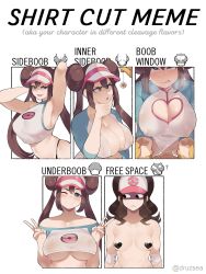 Rule 34 | 1boy, 2girls, absurdres, adapted costume, alternate breast size, breast envy, breasts, brown hair, chart, cleavage cutout, clothing cutout, colored skin, covered erect nipples, cowgirl position, creatures (company), english text, game freak, gen 1 pokemon, hand on own chin, hat, heart, heart cutout, heart pasties, hetero, highres, hilda (pokemon), huge breasts, hypno, hypnosis, interspecies, meme, mind control, multiple drawing challenge, multiple girls, multiple views, nintendo, nyantcha, pasties, pendulum, penis, pokemon, pokemon (creature), pokemon bw, pokemon bw2, pokephilia, pussy, rosa (pokemon), sex, shirt cut meme, sideboob, small breasts, straddling, stroking own chin, uncensored, underboob, visor cap, yellow skin