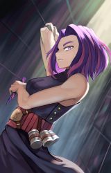 Rule 34 | 1girl, arm above head, arm cannon, arm under breasts, armpits, artist request, bare shoulders, belt, belted dress, black dress, blue hair, boku no hero academia, boots, breasts, bullet, clenched hand, collarbone, dress, eyebrows, eyelashes, female focus, fingernails, hands up, highres, holding, holding bullet, lady nagant, large breasts, looking at viewer, looking to the side, medium dress, multicolored hair, neck, parted bangs, parted lips, pink eyes, pink hair, profile, red belt, sidelocks, sleeveless, sleeveless dress, standing, turtleneck, turtleneck dress, two-tone hair, utility belt, weapon